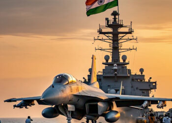 India France Rafale-M Deal - Rafale-M Fighter Jet Launching from INS Vikrant at Sunset with Indian Tricolor