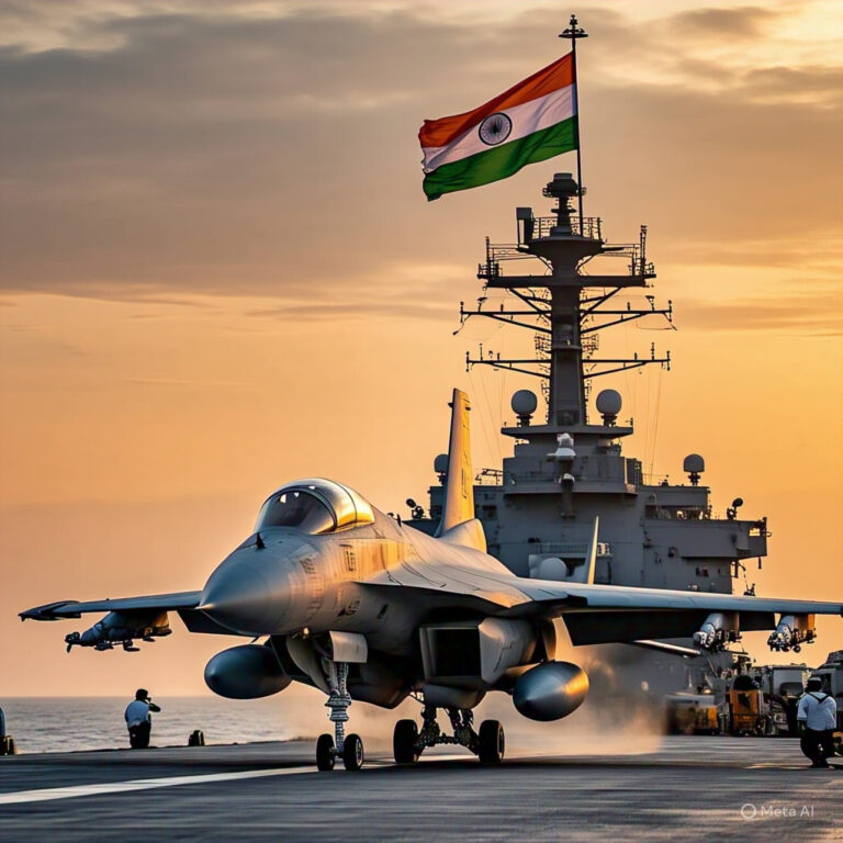 India France Rafale-M Deal - Rafale-M Fighter Jet Launching from INS Vikrant at Sunset with Indian Tricolor