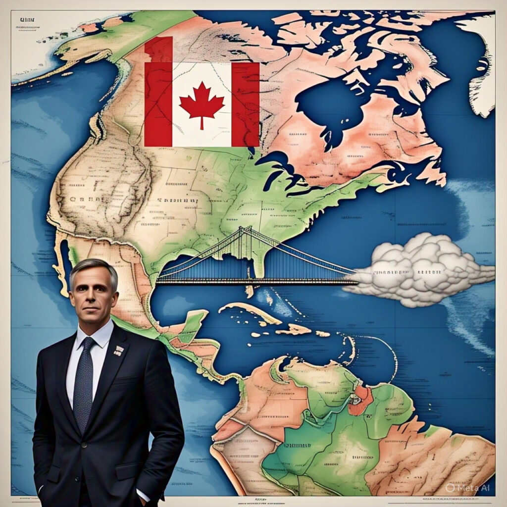 A symbolic representation of Canada-U.S. relations, highlighting the dynamic and sometimes tense political and trade interactions between the two countries, with a focus on Canada's sovereignty and independence.