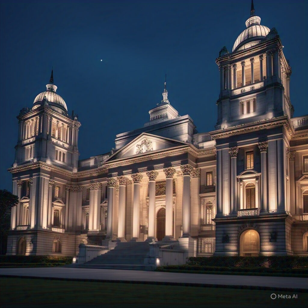 Bangladesh High Court building illuminated at dusk, symbolizing justice in the Chinmoy Krishna Das Bail Case