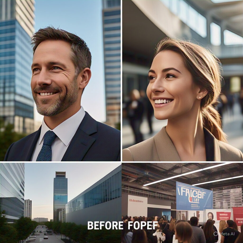 Before-and-after profile shots of founders who scaled their startups after attending India Internet Day, showcasing their growth and success