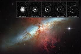 Timelapse sequence showing a supernova explosion captured by the Hubble Space Telescope over several days