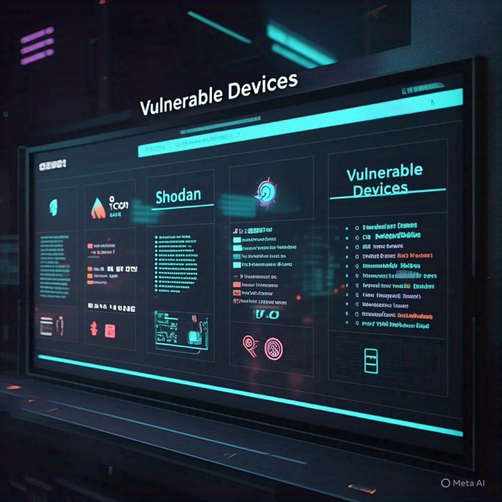 Diagram of a smart home with labeled IoT devices such as smart lights, cameras, thermostats, and security systems connected to the home Wi-Fi network, illustrating the IoT device security risks and smart home technology
