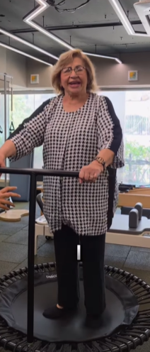 Helen Pilates 85 – Helen jumping on a trampoline