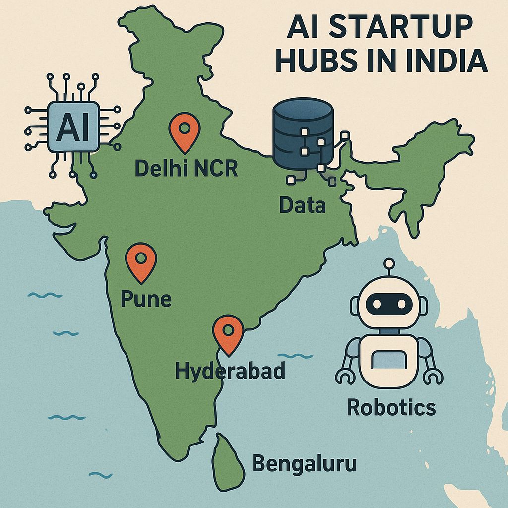 AI Startup Hubs in India – Bengaluru, Hyderabad, Delhi NCR, and More (2025)