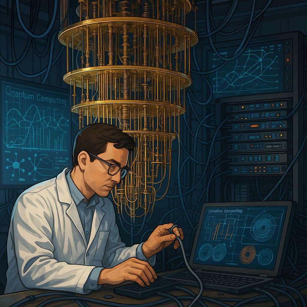Scientist exploring quantum computing to build a bright future with advanced technology