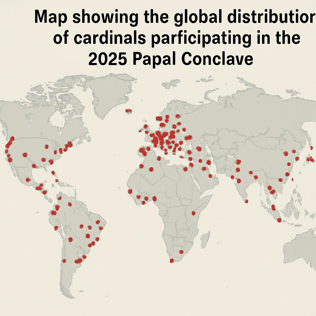 Map showing the global distribution of cardinals participating in the 2025 Papal Conclave