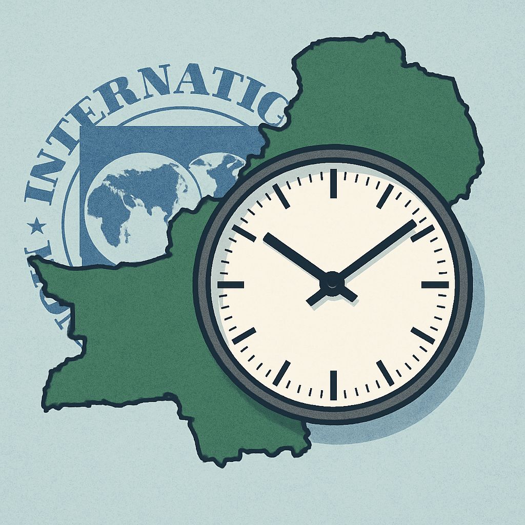Clock symbolizing the critical timing of IMF's decision to approve Pakistan's $2.3 billion loan amidst global scrutiny