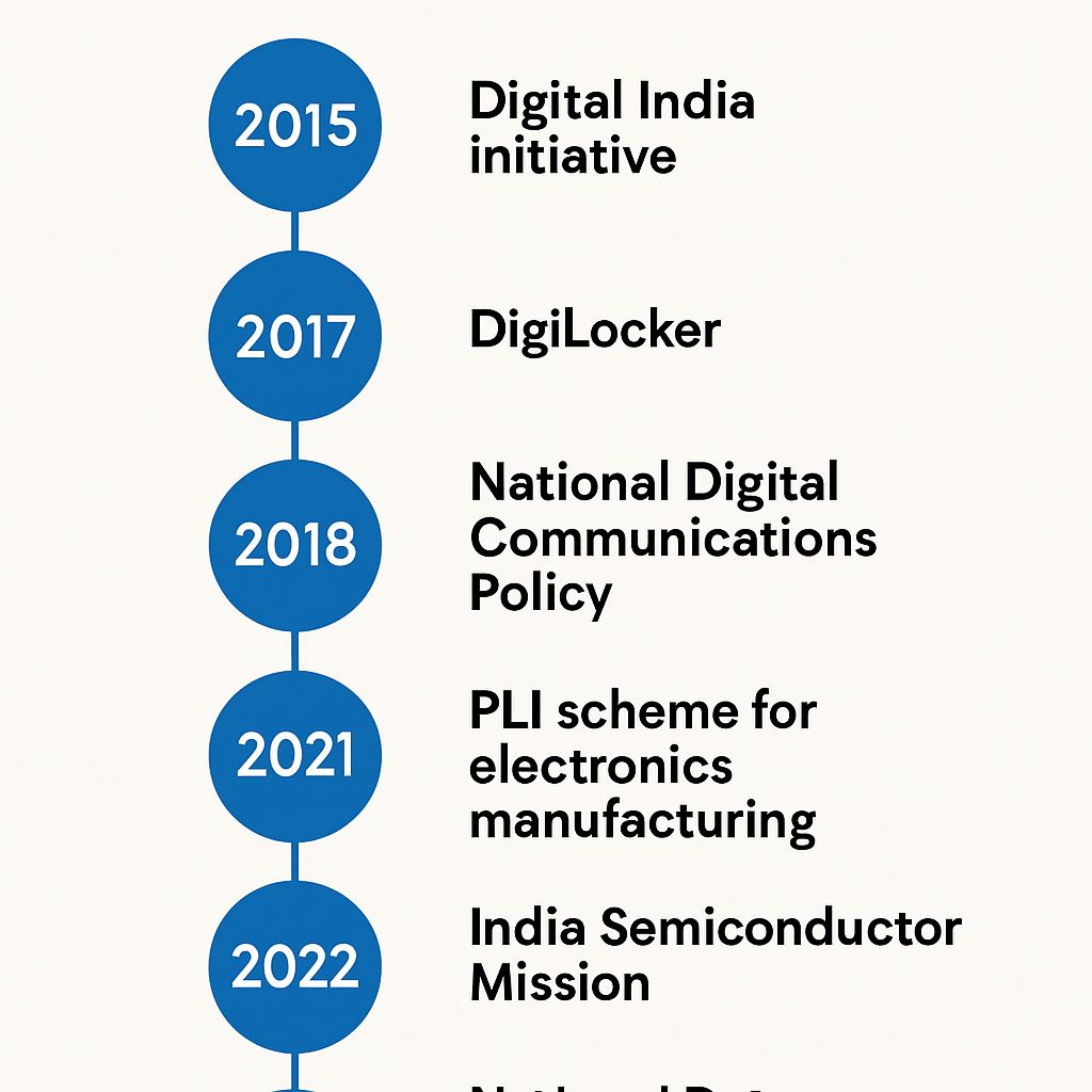 Timeline showing India's policy milestones for Technologically Empowered India