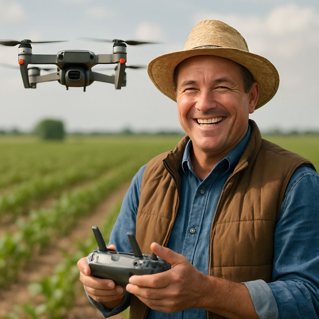 AI-powered agriculture drone assisting farmers in the field