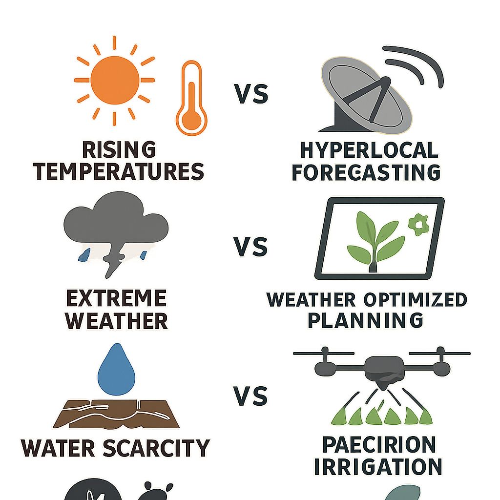 Visual comparison of climate challenges and AI solutions in agriculture