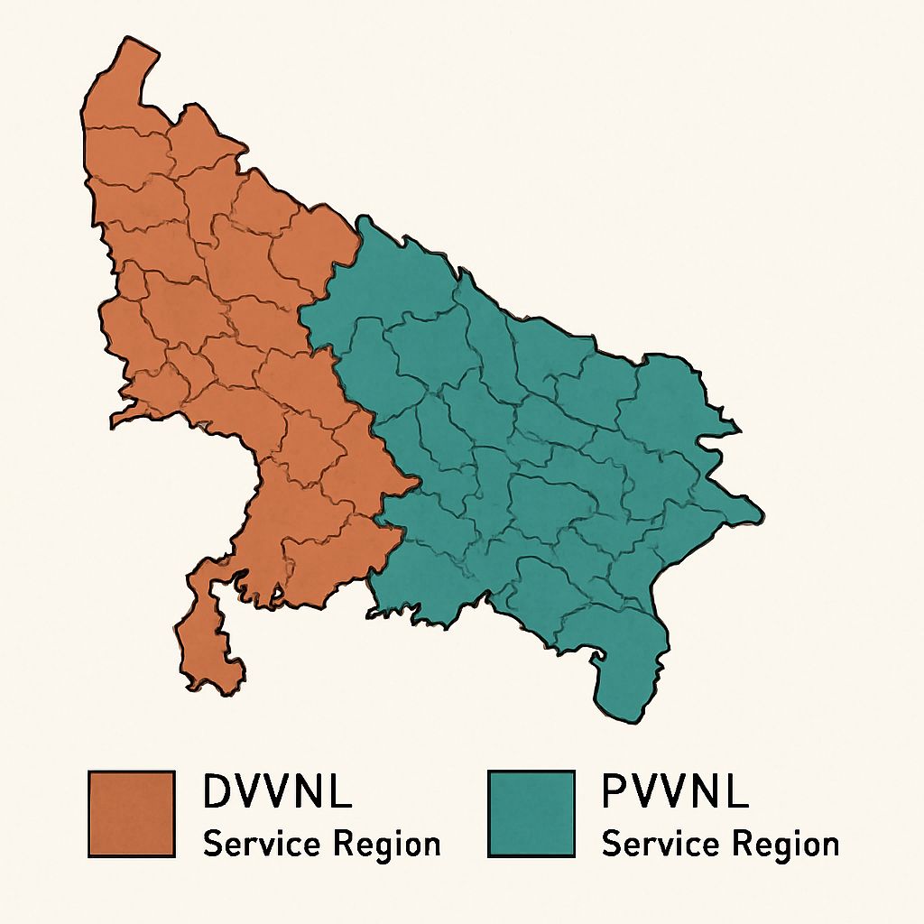 Tata Power UP discoms bid map with DVVNL and PVVNL regions