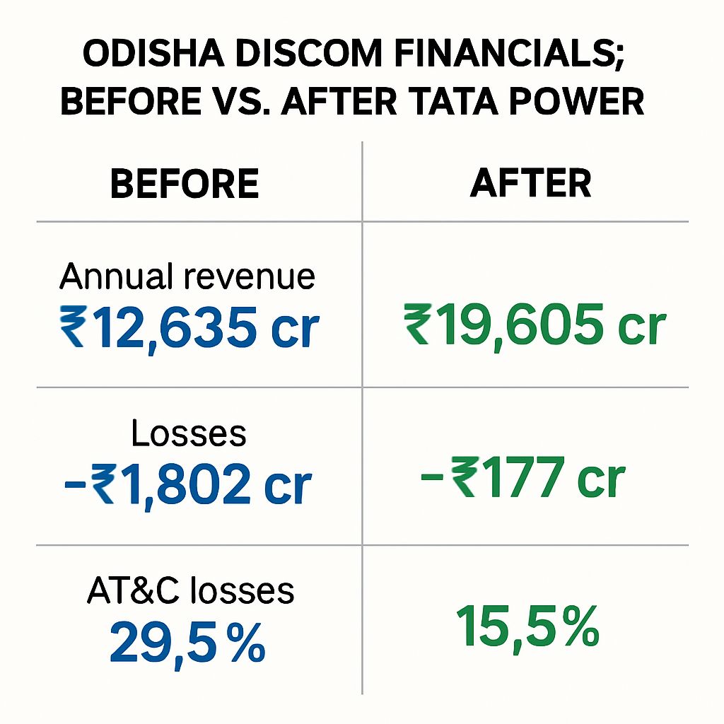 Odisha discom profit comparison FY22 vs FY25 under Tata Power UP discoms bid