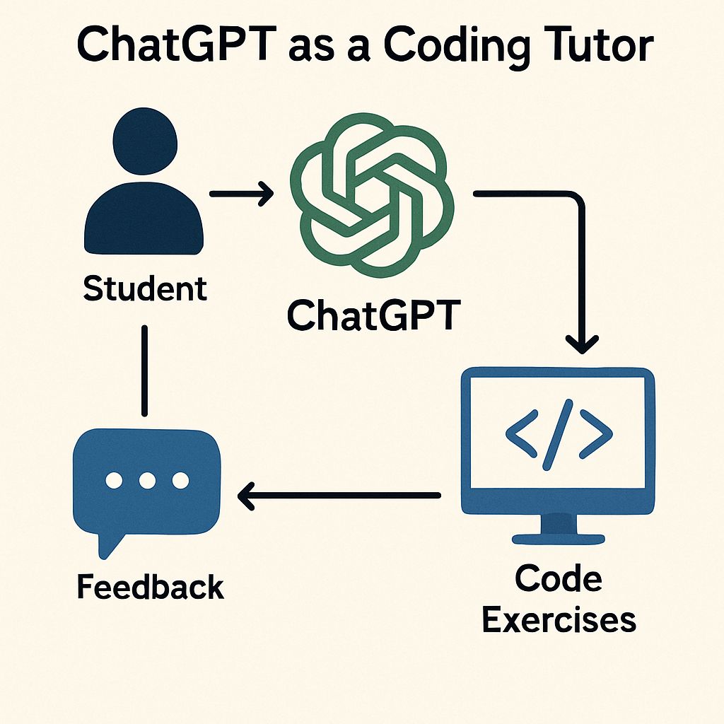 Diagram showing ChatGPT as a coding tutor helping a student with coding problems