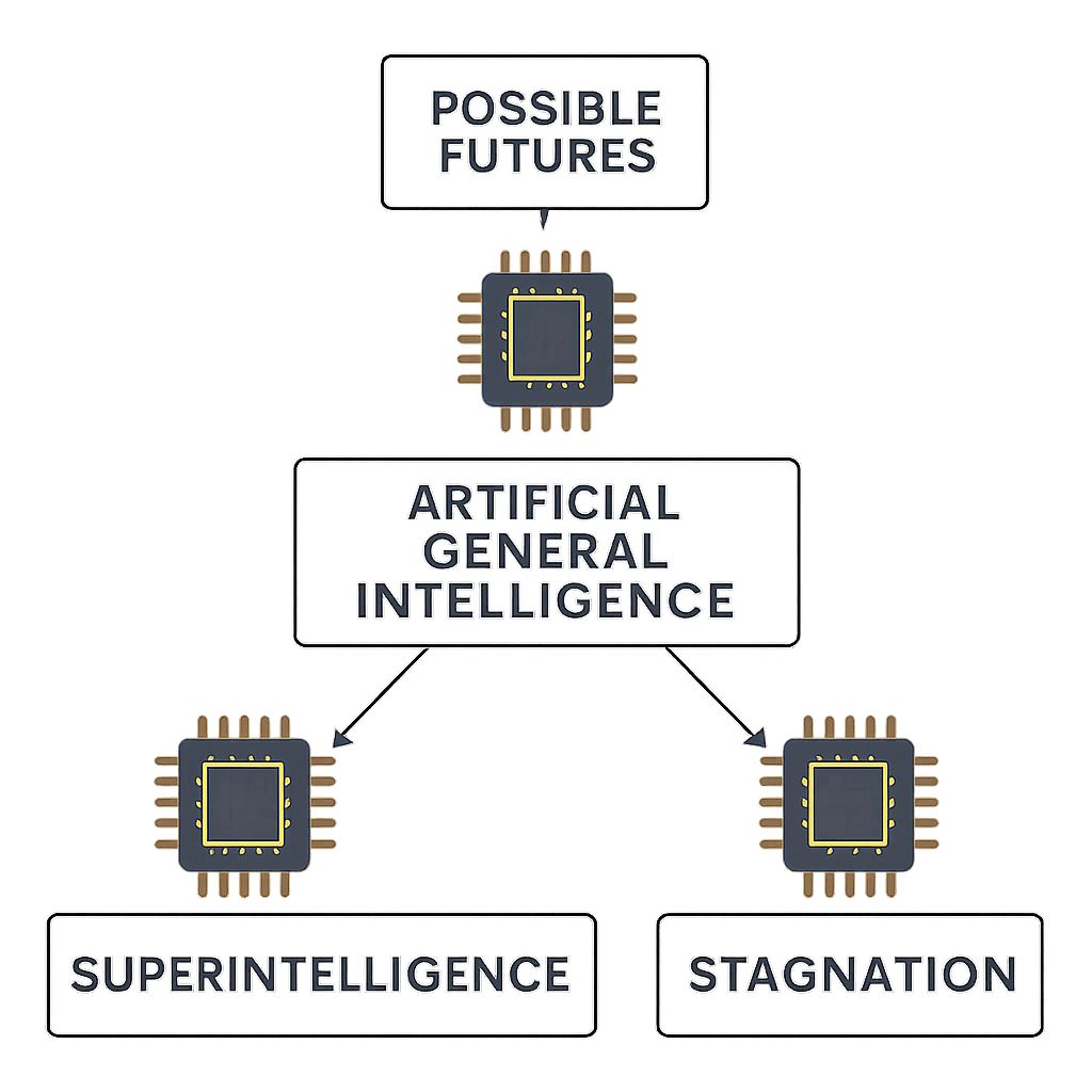 Flowchart depicting three possible futures for Nvidia China R&D Center with arrows and chip icons representing different outcomes