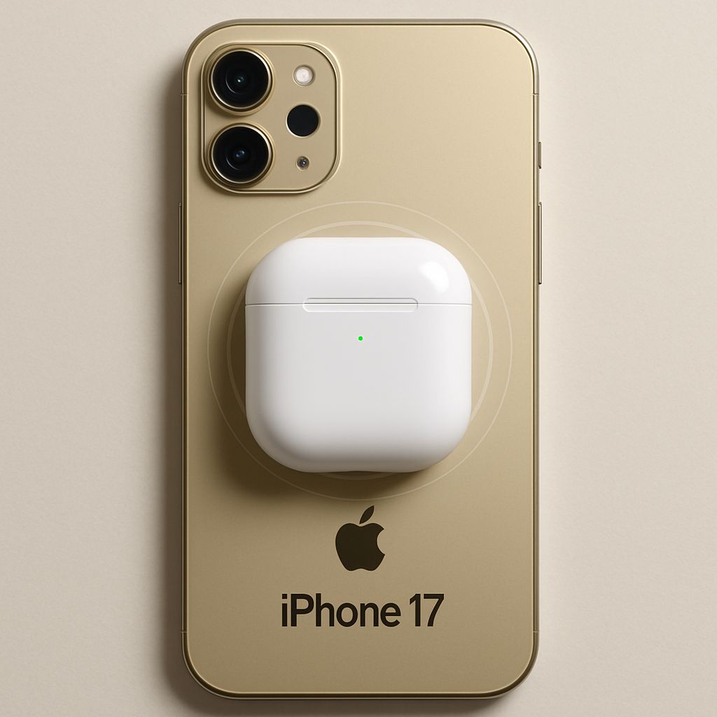 Apple iPhone 17 reverse wireless charging AirPods on the back