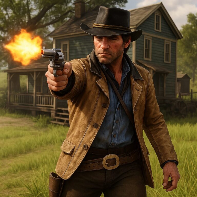 Collage of Rockstar Games titles including Red Dead Redemption 2, Grand Theft Auto, Manhunt, and Bully showcasing iconic characters and scenes in a gritty, cinematic style