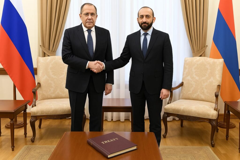 Armenia's Foreign Minister Ararat Mirzoyan (R) and his Russian counterpart Sergei Lavrov (L) met in Yerevan