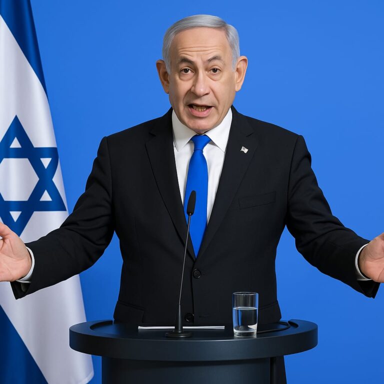 Netanyahu addressing the public amid protests over Gaza war and hostage crisis, highlighting political power struggles