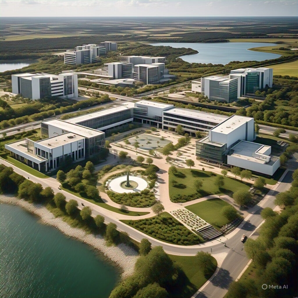 Cabo Verde Technology Park campus in Praia, showcasing its modern infrastructure and sustainable design