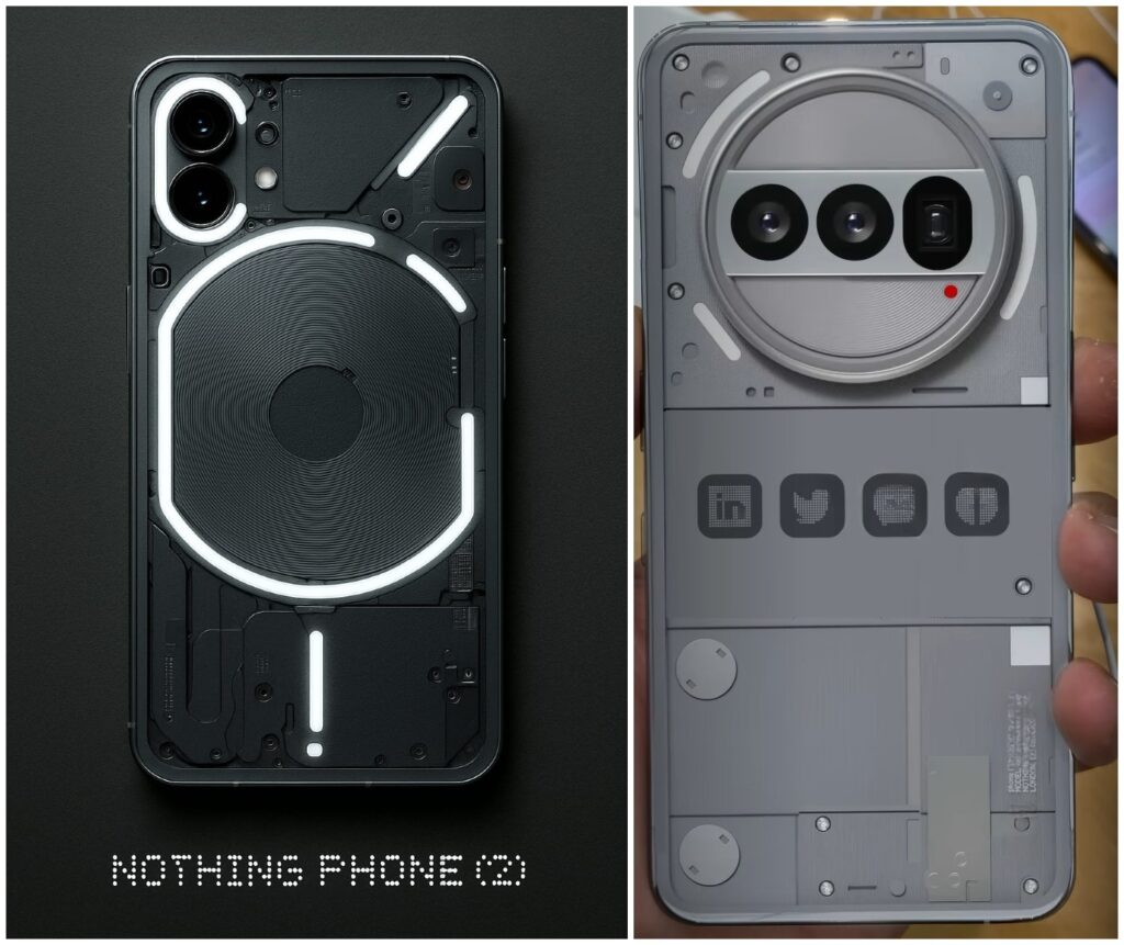 Side-by-side comparison of Nothing Phone 2 vs Nothing Phone 3 design changes