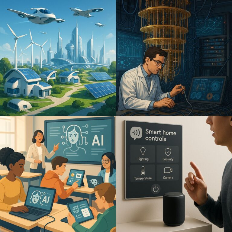Futuristic city with AI, smart homes, and renewable energy, representing a bright future ahead