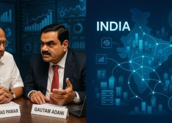 Sharad Pawar and Gautam Adani discussing India's tech-driven future during a meeting on digital transformation and sustainable energy