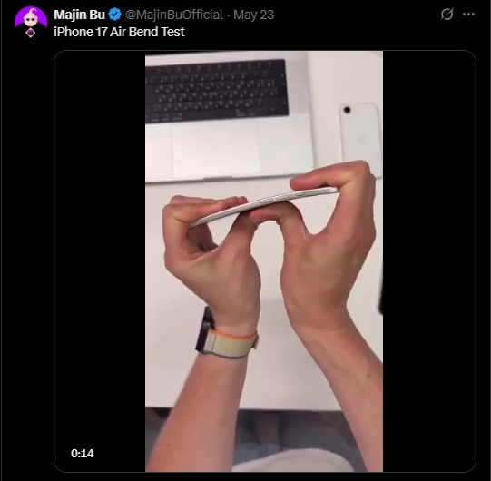 iPhone 17 Air bend test shows prototype resisting full-force pressure