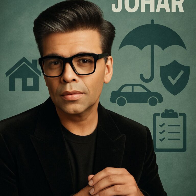 Karan Johar face insurance rumour visual with celebrity culture and gossip elements highlighted