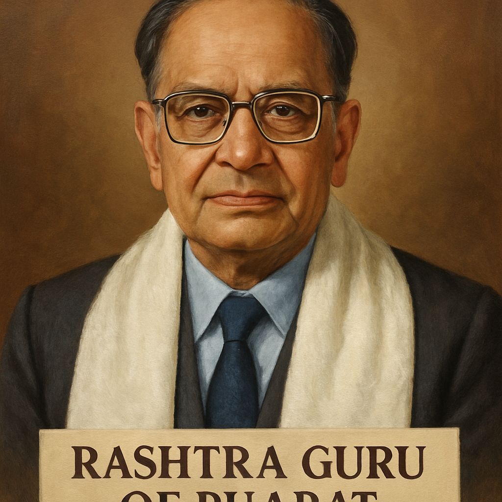 Portrait of Prof. M.M. Sharma with caption “Rashtra Guru of Bharat” honoring his legacy in chemical engineering