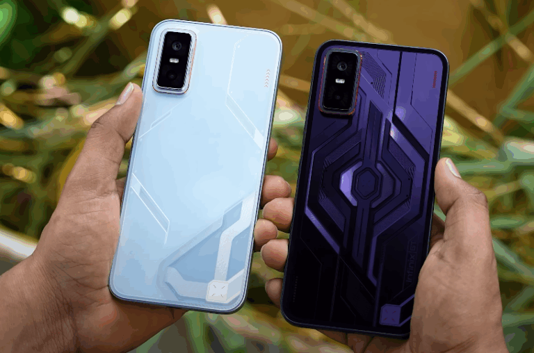Infinix GT 30 Pro smartphone with RGB backlight, 144Hz AMOLED display, gaming triggers, and futuristic design – perfect for budget gaming and flagship performance