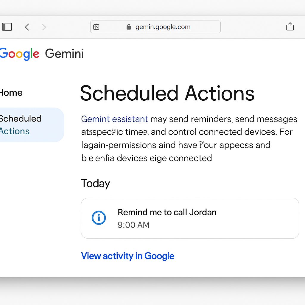 Google Gemini Scheduled Actions user interface screen