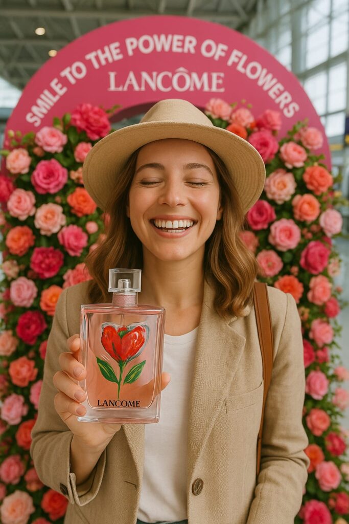 Smile to the Power of Flowers Lancôme activation at the airport