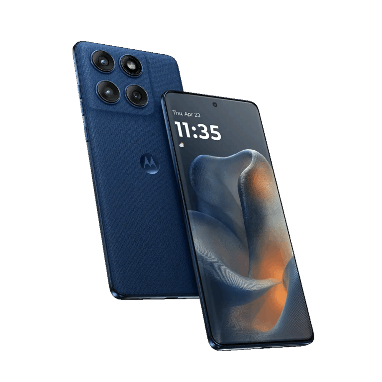 Motorola Edge 60 5G in Shamrock Green placed on a desk showing its curved 1800-nit display and triple camera setup, highlighting flagship features under ₹25,000