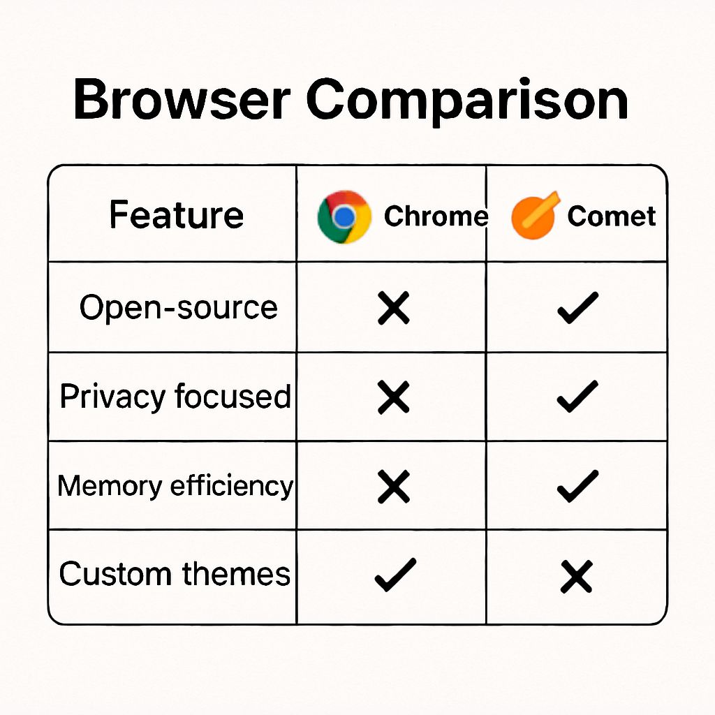 Perplexity Comet Browser vs Google Chrome comparison chart