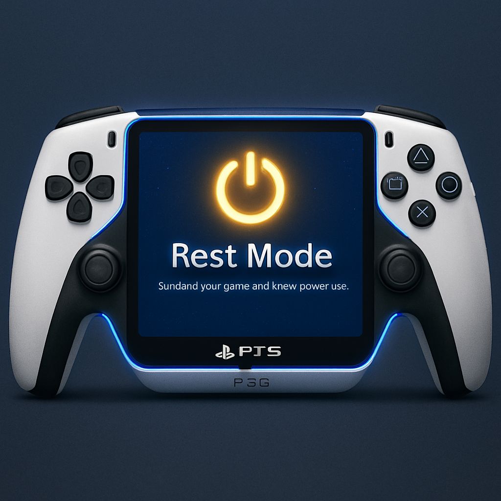 Concept art of PS6 handheld device inspired by PS5 Power Saver Mode, running PlayStation 5 games portably