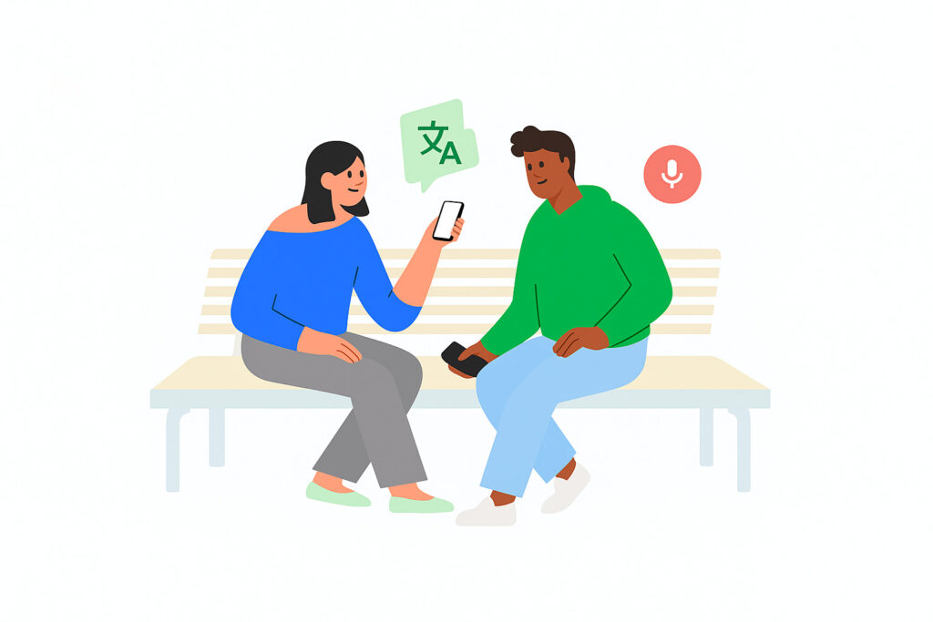 Google Translate app showing new AI-powered live translation feature in action during a real-time conversation