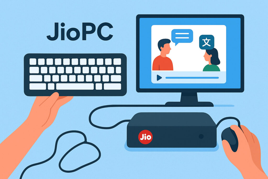 Setting up JioPC with TV, keyboard, and mouse for cloud-based computing