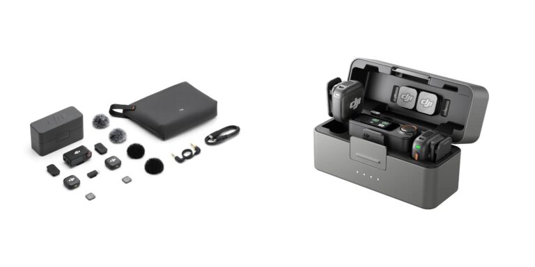 DJI Mic 3 wireless microphone system with compact transmitters, receiver, and charging case designed for creators