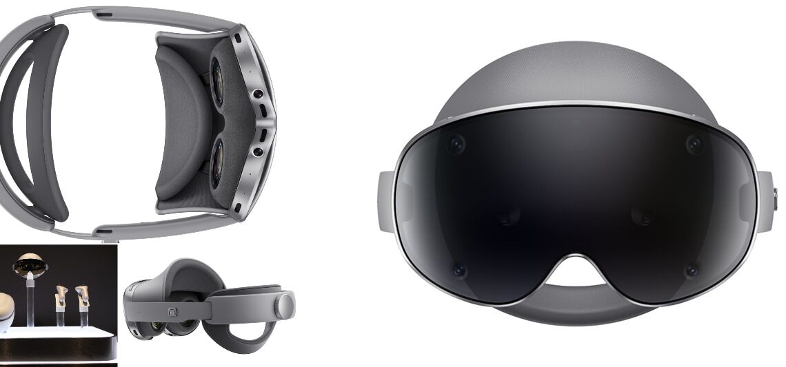 Person using Samsung Galaxy XR headset demonstrating Android XR Innovation with floating PC windows and realistic avatar in an immersive environment