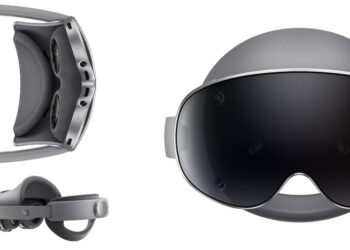 Person using Samsung Galaxy XR headset demonstrating Android XR Innovation with floating PC windows and realistic avatar in an immersive environment