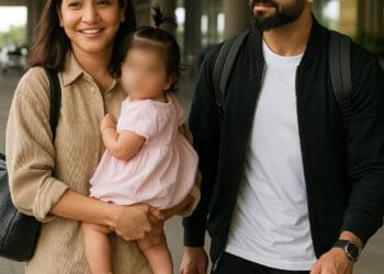 Vamika Kohli airport teddy bear moment captured at Mumbai airport with Virat Kohli and Anushka Sharma