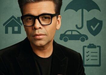 Karan Johar face insurance rumour visual with celebrity culture and gossip elements highlighted